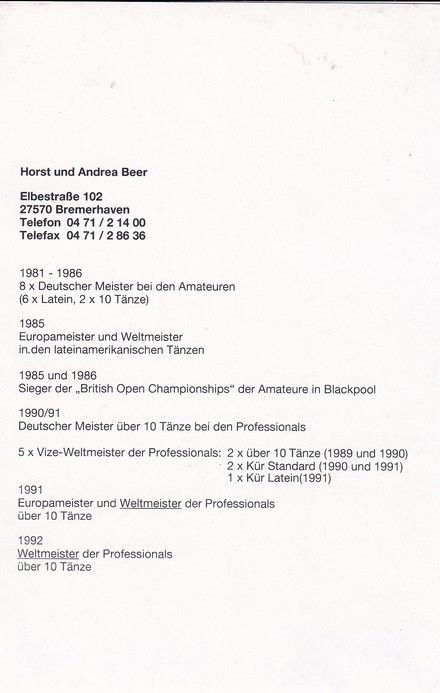 Autogramme Tanzen | Andrea + Horst BEER | 1992 (Tanzszene Color) 