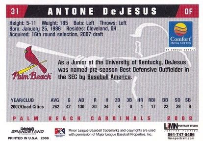 Autogramm Baseball | Palm Beach Cardinals | 2008 | Antone DeJESUS