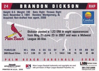 Autogramm Baseball | Palm Beach Cardinals | 2008 | Brandon DICKSON