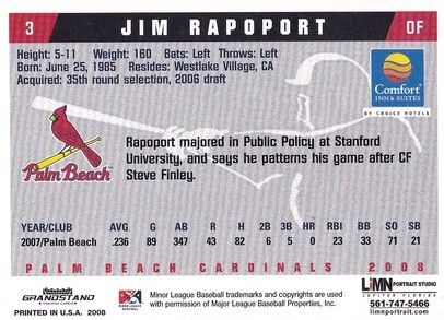 Autogramm Baseball | Palm Beach Cardinals | 2008 | Jim RADOPORT