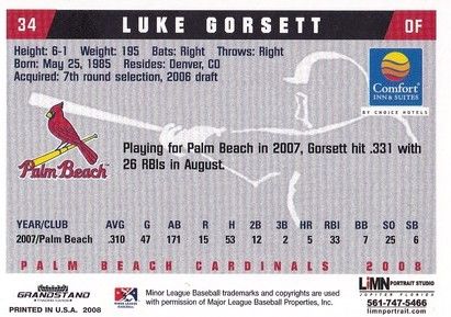 Autogramm Baseball | Palm Beach Cardinals | 2008 | Luke GORSETT