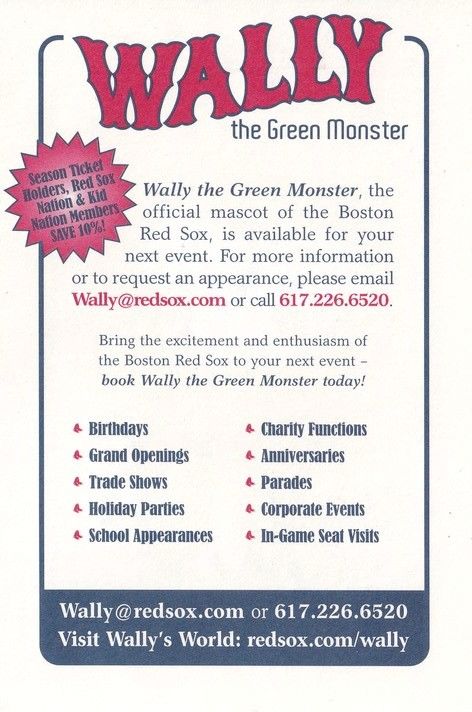 Autogramm Baseball | Boston Red Sox | 2000er | WALLY The Green Monster (Maskottchen)
