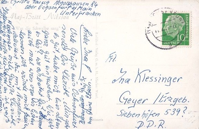 Filmpostkarte | Maj-Britt NILSSON | 1956 "Was Die Schwalbe Sang" (Kolibri)