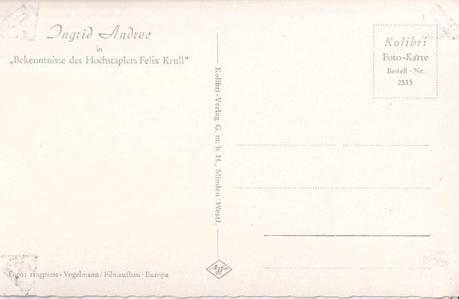 Filmpostkarte | Ingrid ANDREE | 1957 "Felix Krull" (Kolibri 2515)