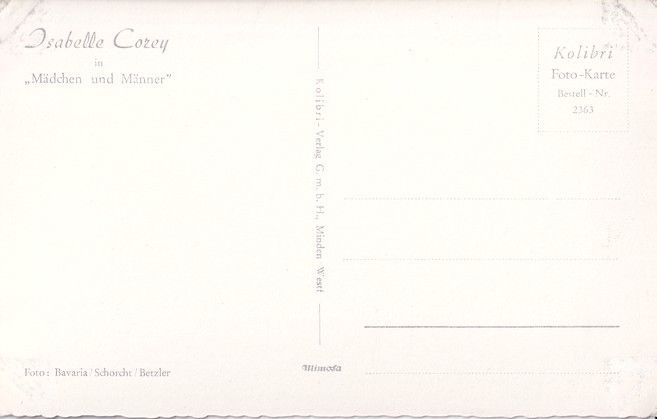 Filmpostkarte (Frankreich) | Isabelle COREY | 1957 "Mädchen Und Männer" (Kolibri 2363)