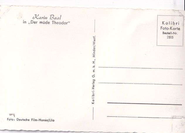 Filmpostkarte | Karin BAAL | 1957 "Der Müde Theodor" (Kolibri 2505)