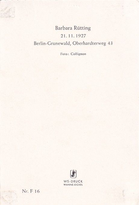 Filmpostkarte | Barbara RÜTTING | 1950er (Portrait Color) WS F16