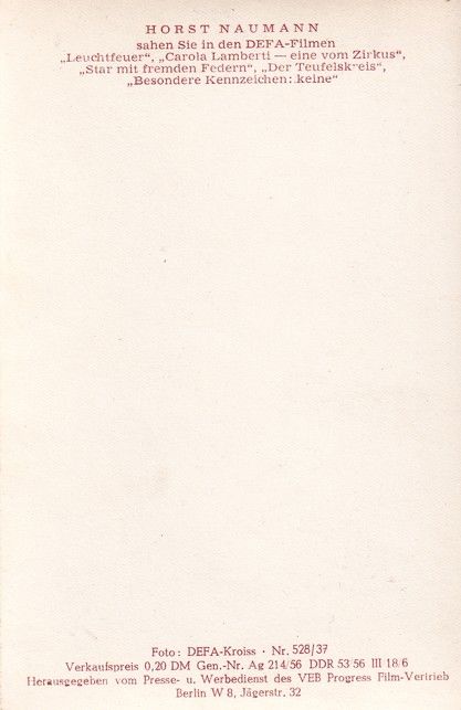 Filmpostkarte | Horst NAUMANN | 1950er (Portrait SW) DEFA 528/37