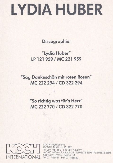 Autogramm Volksmusik | Lydia HUBER | 1992 "So Richtig Was Fürs Herz" (Koch)