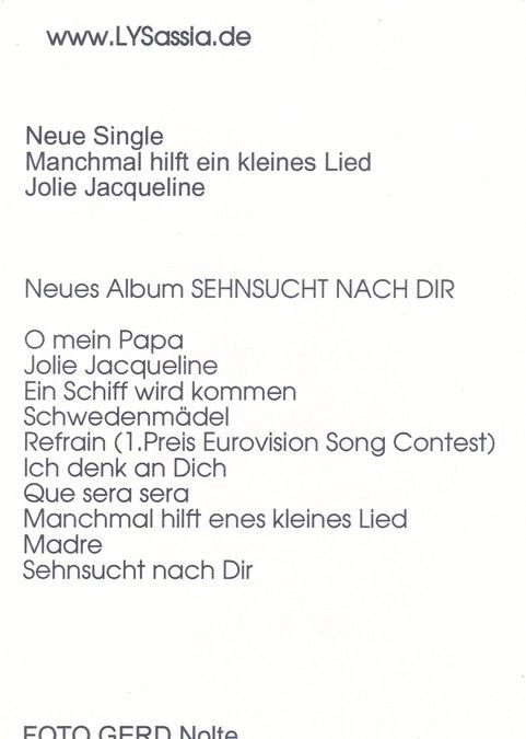 Autogramm Schlager | Lys ASSIA | 2003 "Sehnsucht Nach Dir" 1