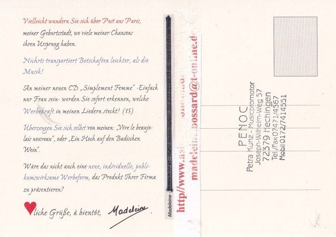 Autogramm Schlager | MADELEINE | 1990er (Portrait Color) Stimme Aus Paris