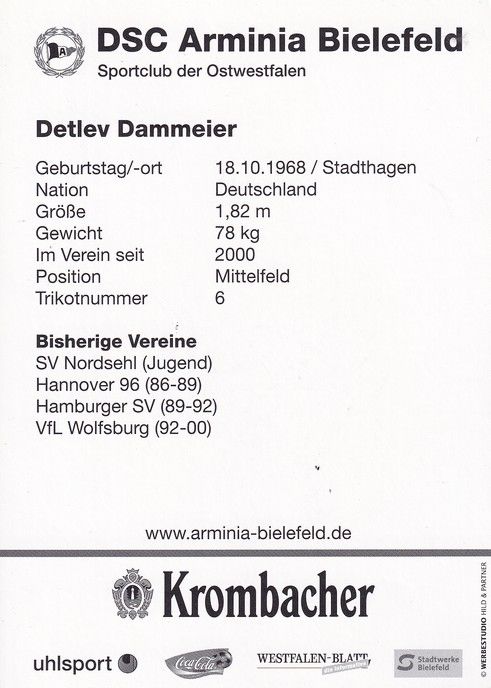 Autogramm Fussball | DSC Arminia Bielefeld | 2004 | Detlev DAMMEIER