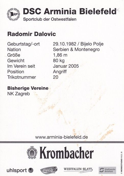 Autogramm Fussball | DSC Arminia Bielefeld | 2004 | Radomir DALOVIC
