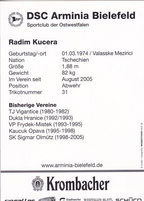 Autogramm Fussball | DSC Arminia Bielefeld | 2005 | Radim KUCERA