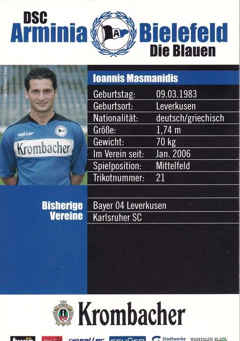 Autogramm Fussball | DSC Arminia Bielefeld | 2006 | Ioannis MASMANIDIS
