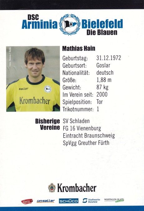 Autogramm Fussball | DSC Arminia Bielefeld | 2007 | Mathias HAIN