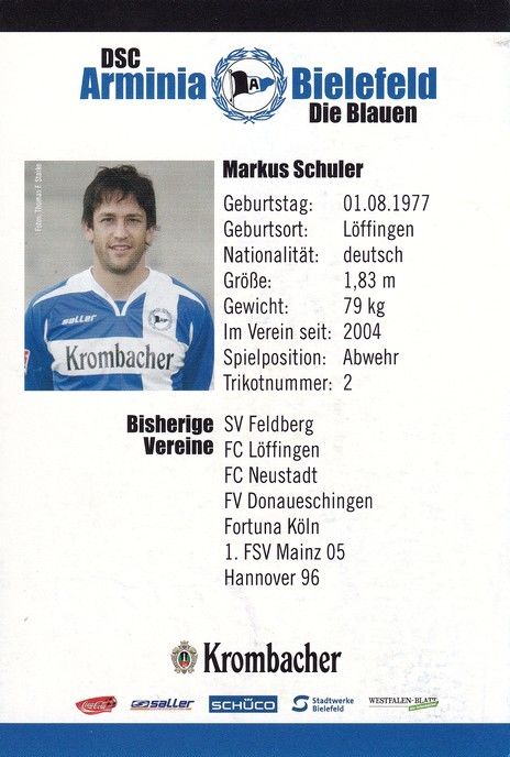 Autogramm Fussball | DSC Arminia Bielefeld | 2007 | Markus SCHULER