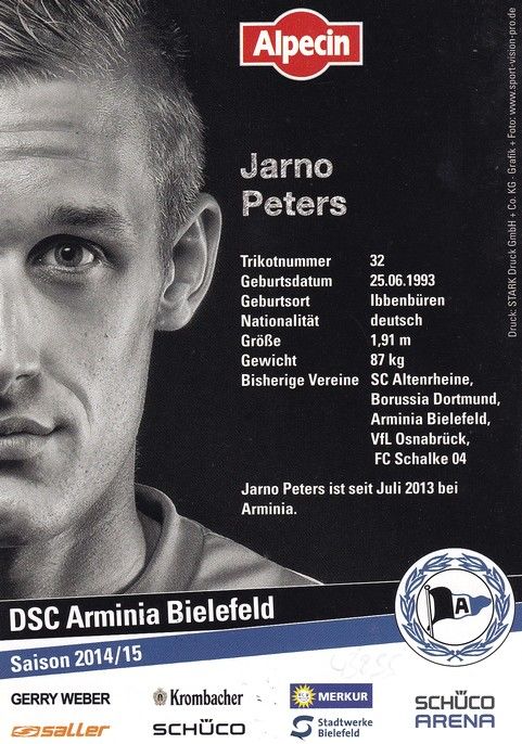 Autogramm Fussball | DSC Arminia Bielefeld | 2014 | Jarno PETERS