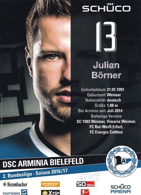 Autogramm Fussball | DSC Arminia Bielefeld | 2016 | Julian BÖRNER