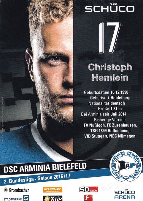 Autogramm Fussball | DSC Arminia Bielefeld | 2016 | Christoph HEMLEIN