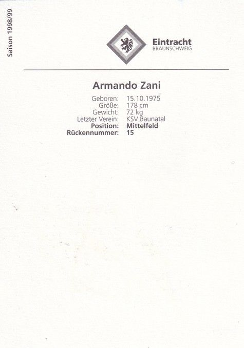 Autogramm Fussball | Eintracht Braunschweig | 1998 | Armando ZANI