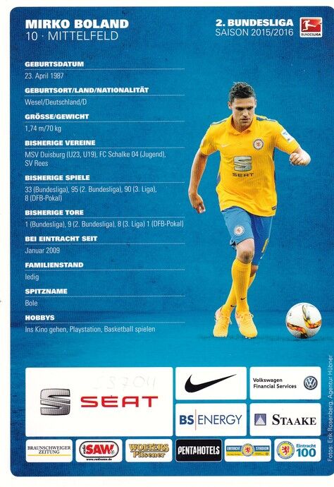 Autogramm Fussball | Eintracht Braunschweig | 2015 | Mirko BOLAND