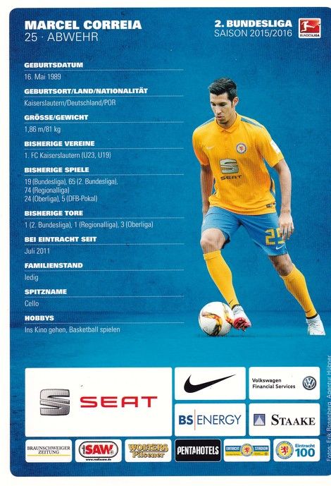 Autogramm Fussball | Eintracht Braunschweig | 2015 | Marcel CORREIA