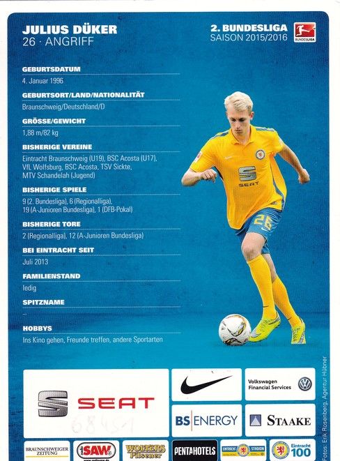 Autogramm Fussball | Eintracht Braunschweig | 2015 | Julius DÜKER