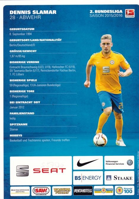 Autogramm Fussball | Eintracht Braunschweig | 2015 | Dennis SLAMAR