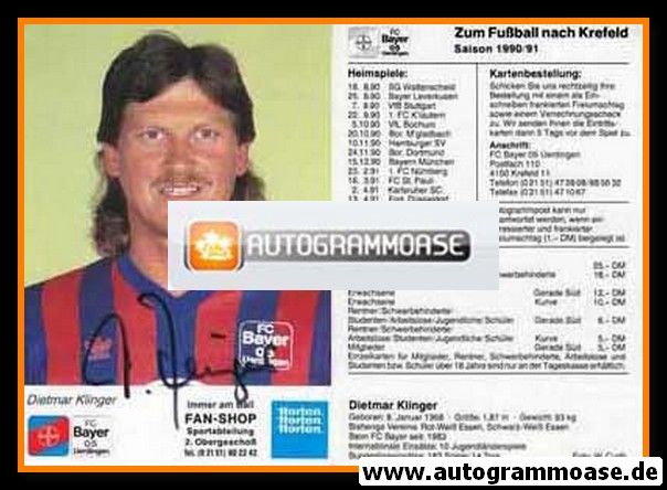 Autogramm Fussball | KFC Uerdingen 05 | 1990 | Dietmar KLINGER