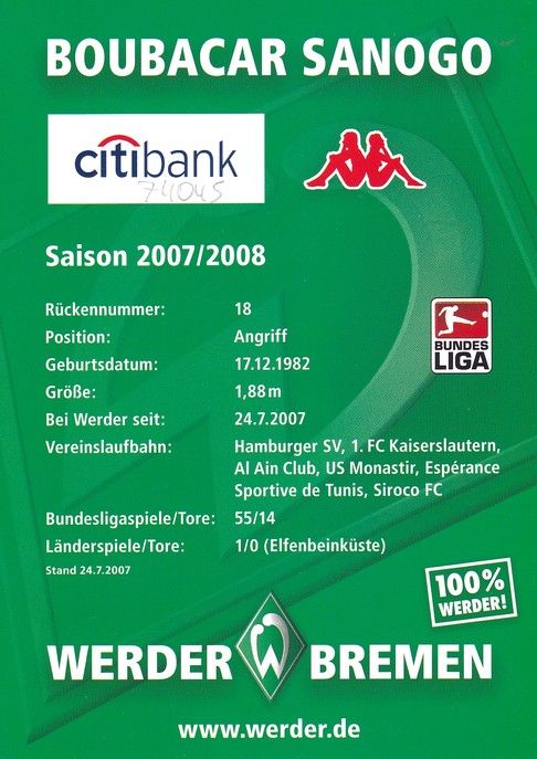 Autogramm Fussball | SV Werder Bremen | 2007 | Boubacar SANOGO
