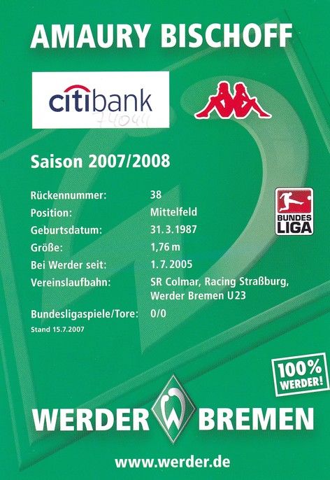 Autogramm Fussball | SV Werder Bremen | 2007 | Amoury BISCHOFF