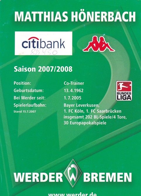 Autogramm Fussball | SV Werder Bremen | 2007 | Matthias HÖNERBACH