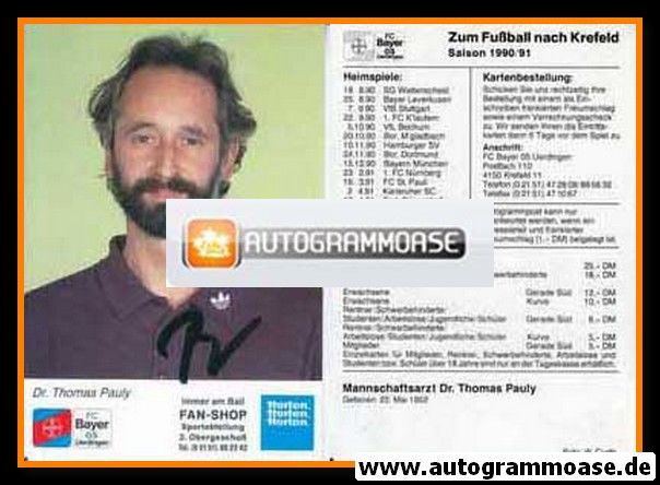 Autogramm Fussball | KFC Uerdingen 05 | 1990 | Dr. Thomas PAULY