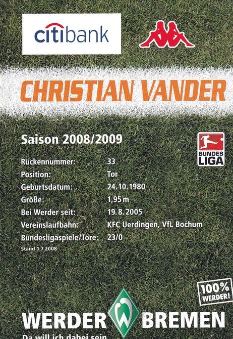 Autogramm Fussball | SV Werder Bremen | 2008 | Christian VANDER 