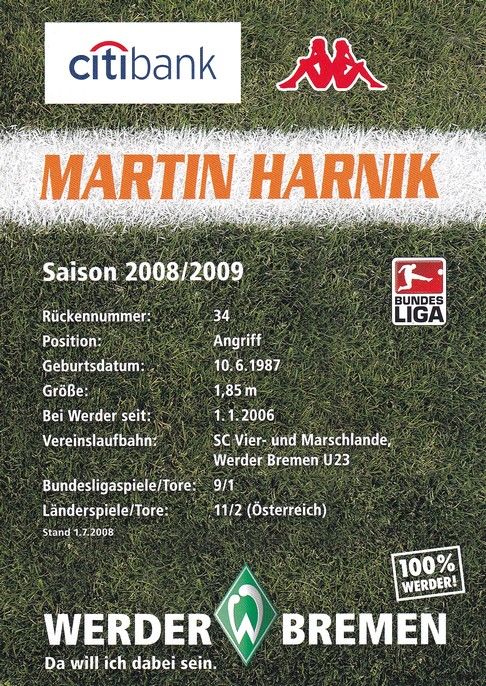 Autogramm Fussball | SV Werder Bremen | 2008 | Martin HARNIK