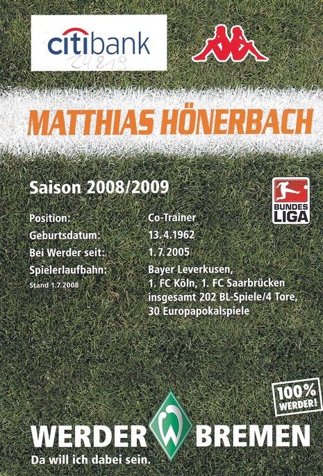 Autogramm Fussball | SV Werder Bremen | 2008 | Matthias HÖNERBACH 