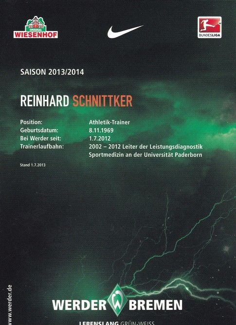 Autogramm Fussball | SV Werder Bremen | 2013 | Reinhard SCHNITTKER