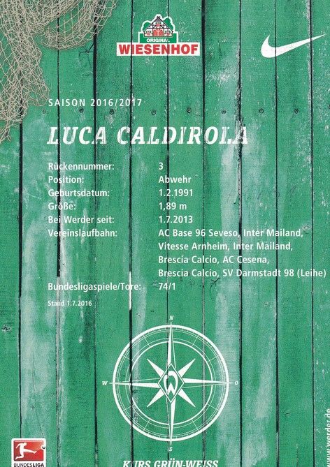 Autogramm Fussball | SV Werder Bremen | 2016 | Luca CALDIROLA