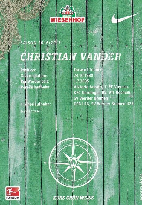 Autogramm Fussball | SV Werder Bremen | 2016 | Christian VANDER 