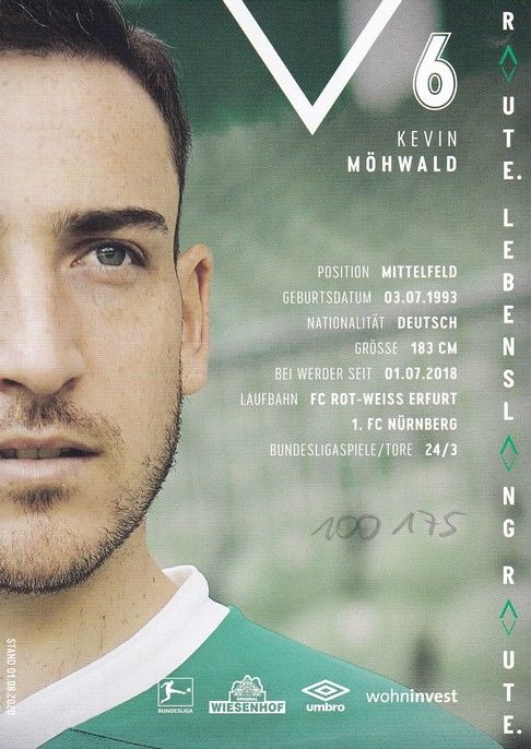 Autogramm Fussball | SV Werder Bremen | 2020 | Kevin MÖHWALD