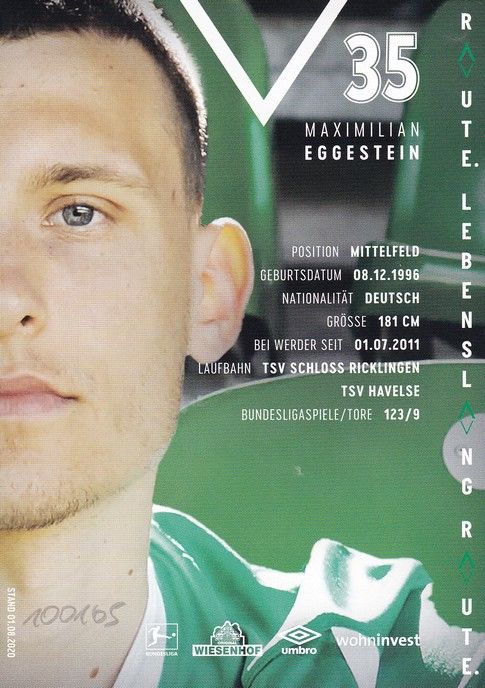 Autogramm Fussball | SV Werder Bremen | 2020 | Maximilian EGGESTEIN