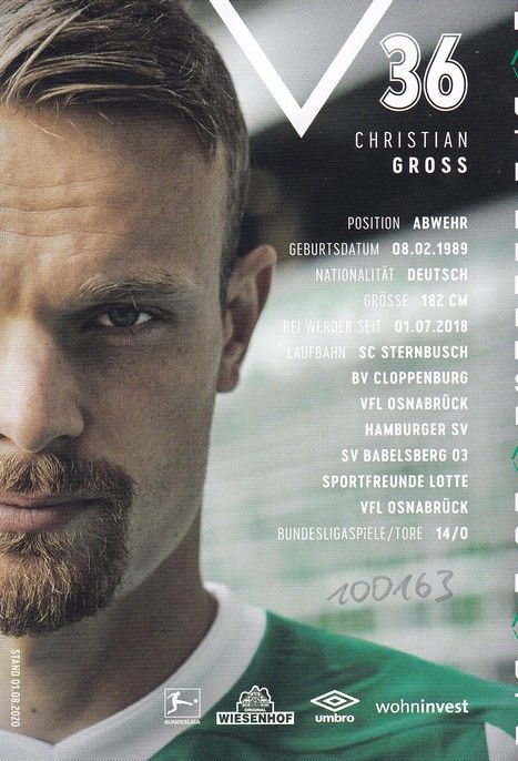Autogramm Fussball | SV Werder Bremen | 2020 | Christian GROSS