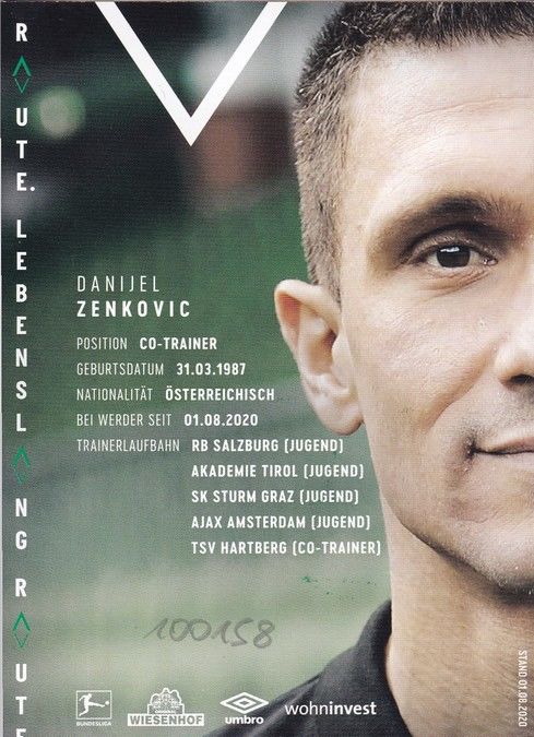 Autogramm Fussball | SV Werder Bremen | 2020 | Danijel ZENKOVIC
