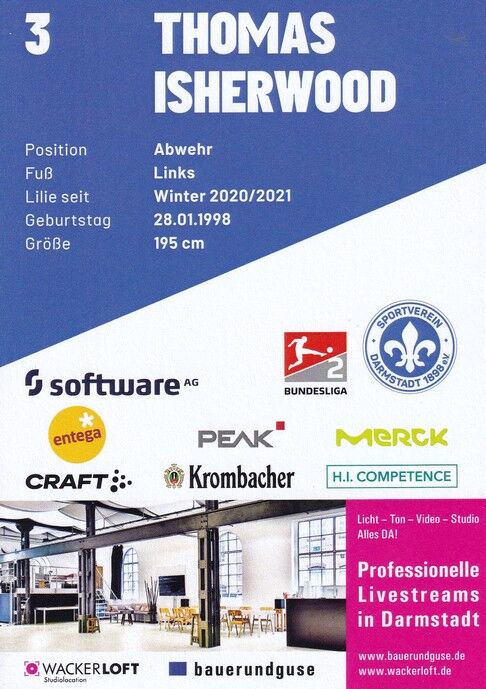 Autogramm Fussball | SV Darmstadt 98 | 2021 | Thomas ISHERWOOD