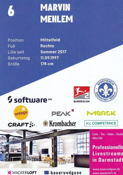 Autogramm Fussball | SV Darmstadt 98 | 2021 | Marvin MEHLEM