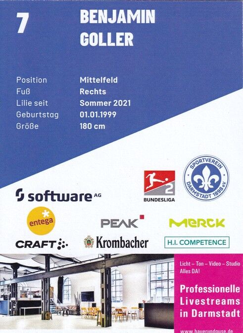 Autogramm Fussball | SV Darmstadt 98 | 2021 | Benjamin GOLLER