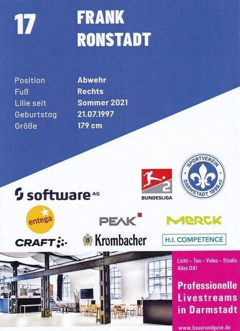 Autogramm Fussball | SV Darmstadt 98 | 2021 | Frank RONSTADT