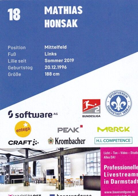 Autogramm Fussball | SV Darmstadt 98 | 2021 | Mathias HONSAK