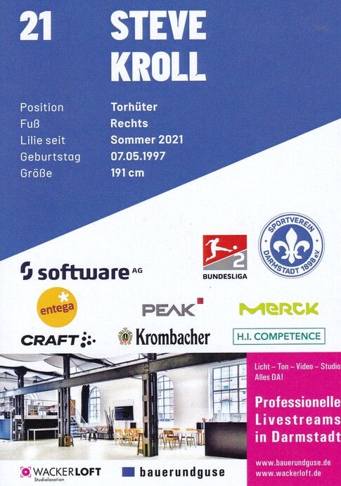 Autogramm Fussball | SV Darmstadt 98 | 2021 | Steve KROLL